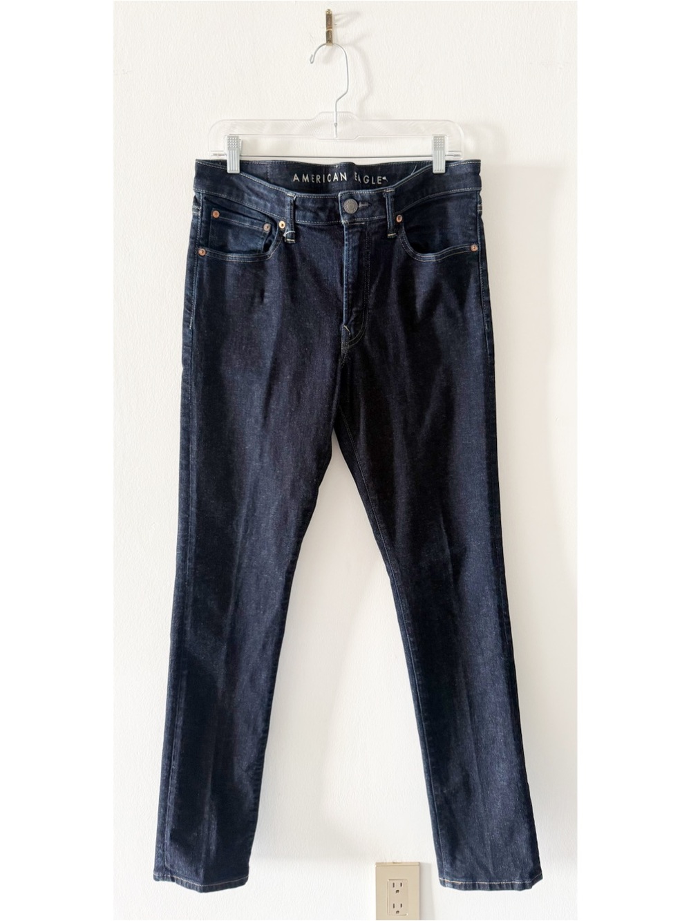 American Eagle Men's Selvedge Hem Next Level Airflex Slim Dark Wash Jeans 34x34